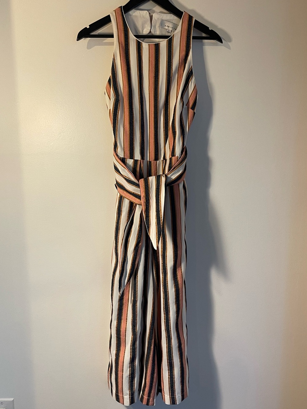 Adelyn Rae Pink Navy Stripe Backless Belted Culotte Jumpsuit S